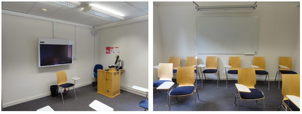 Classroom with pallet chairs.